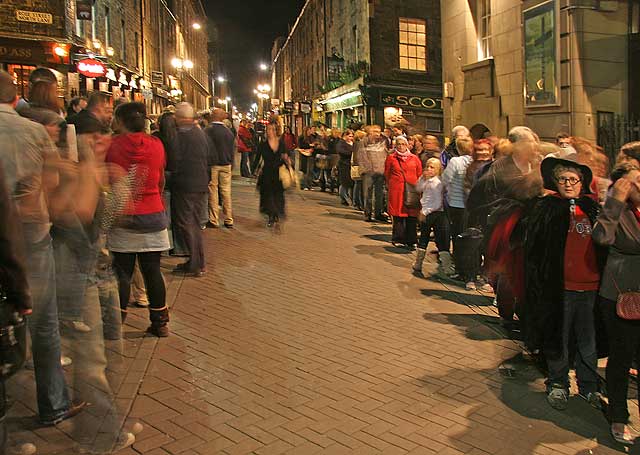 Queue for Harry Potter book  -  Waterston's Bookshop at the West End of Princes Street  -  The end of the queue in Rose Street
