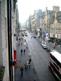 View from a 4th floor room in the High Street almost opposite John Knox House, looking west up the Royal Mile towards Edinburgh Castle