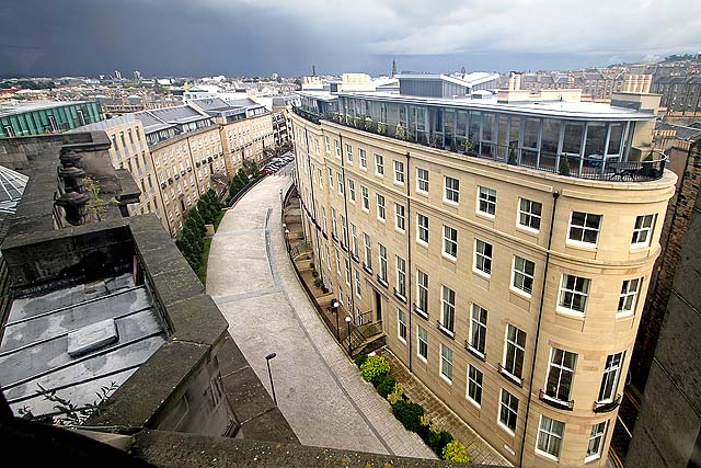 Looking east from near the base of the tower at St Stephen's Church, Stockbridge, to the new housing in St Vincent Place - 2010