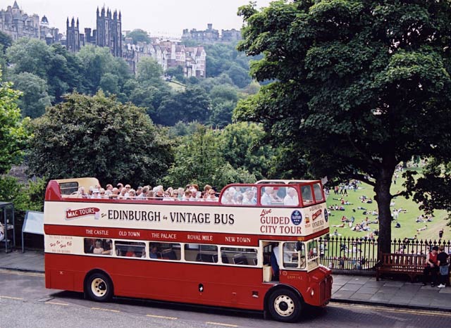 Edinburgh Tourist Bus at Waverley Bridge  -  April 2003