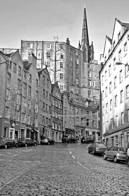 Looking up West Bow towards Victoria Street from the East End of the Grassmarket